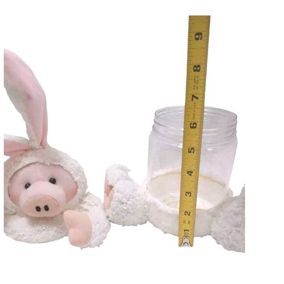 Easter PIG Bunny Jar Topper White Rabbit Candy Cotton Balls Container Used CUTE! - Picture 8 of 9